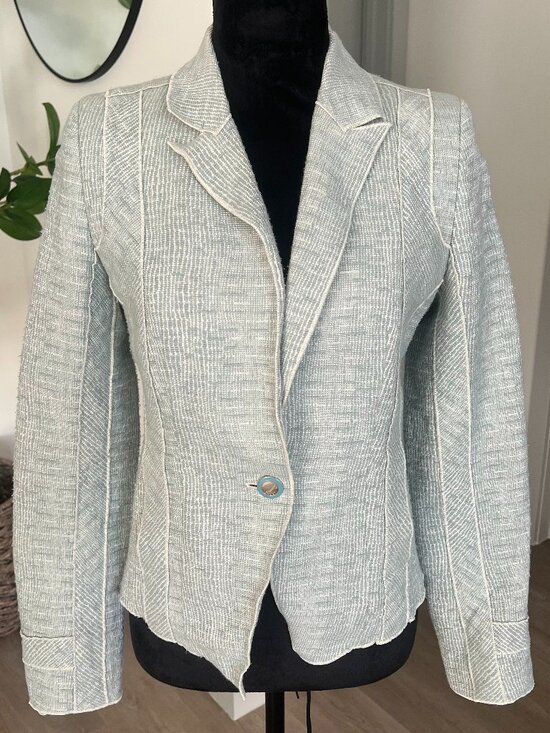 Escada Mint Green Wmns Blazer Jacket Sz 36 US 6 Cotton Stretch Business Cocktail - Picture 1 of 8